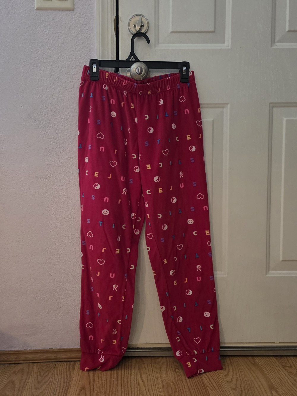 NWOT- Justice 16-18 XL Red Pajama Pants with Multicolor Icons